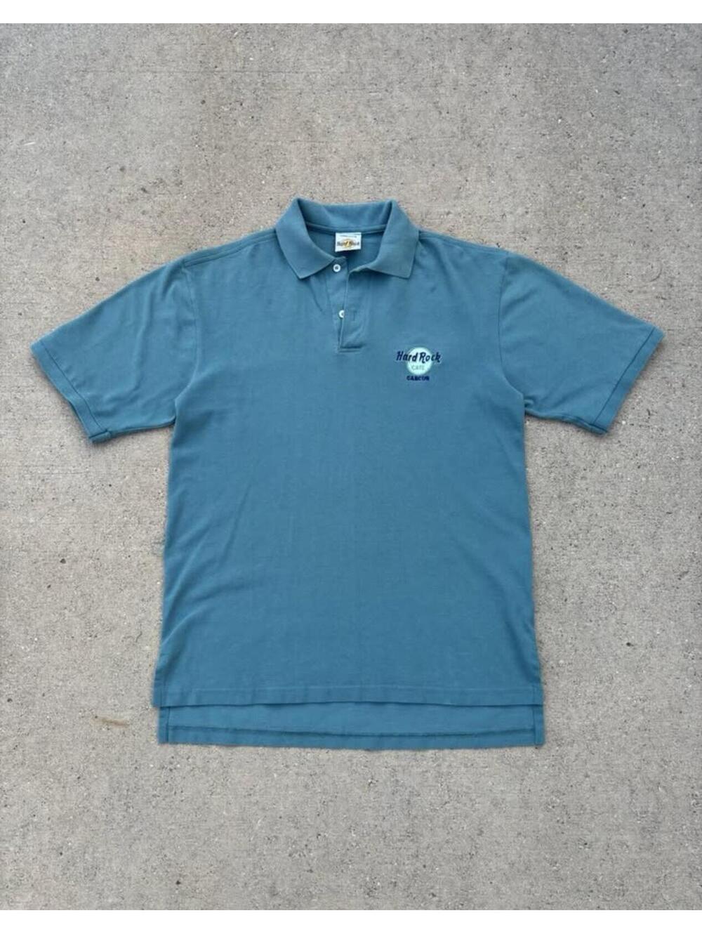 Vintage Green Hard Rock Cafe Cancun Blue Polo Shirt 90's